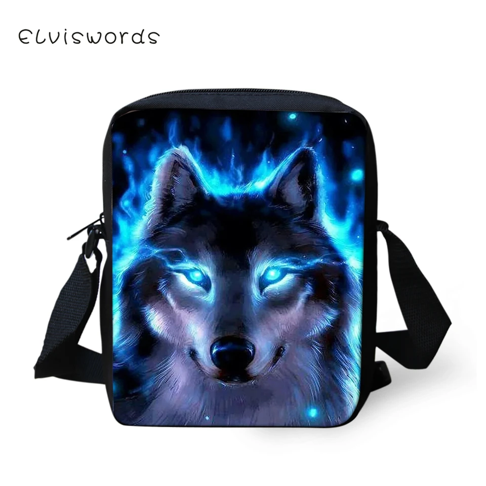 ELVISWORDS Для женщин Курьерские сумки "Fantasy Wolf"; одежда с принтом «крест-накрест» для девочек Сумка через плечо с животными из мультфильмов; Мода для девочек; мини клапанами кошелек