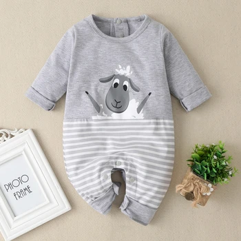 

2020 Newborn Baby Boys Girls Clothes Stripes Long Sleeve Sheep Printe Spring Fall Romper Kid Cotton One Piece Jumpsuit Playsuit