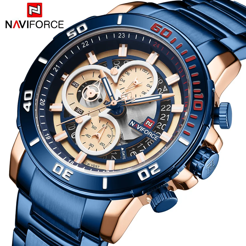 NAVIFORCE новые бизнес спортивные часы мужские качественные Модные кварцевые с