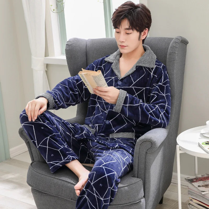 Men's thick warm pyjamas hombre Winter flannel pajamas long-sleeve casual Sleepwear men homewear pajamas sets for male Men's thick warm pyjamas hombre Winter flannel pajamas long-sleeve casual Sleepwear men homewear pajamas sets for male