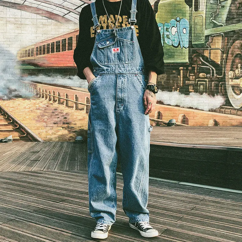 Men Denim Suspender Trousers Washed 