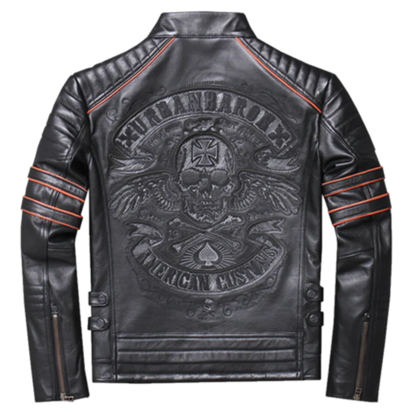 Мужская мотоциклетная куртка из натуральной воловьей кожи демисезонная с