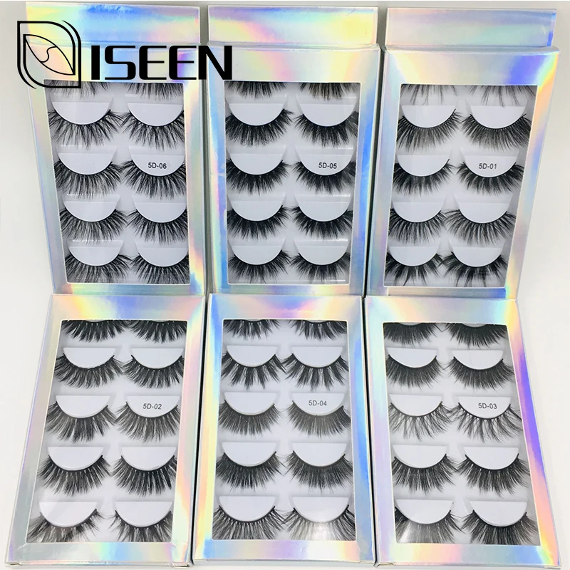ISEEN 5 пар 3D Мягкие норковые накладные ресницы пушистые тонкие толстые ресницы ручной работы натуральные накладные ресницы для макияжа