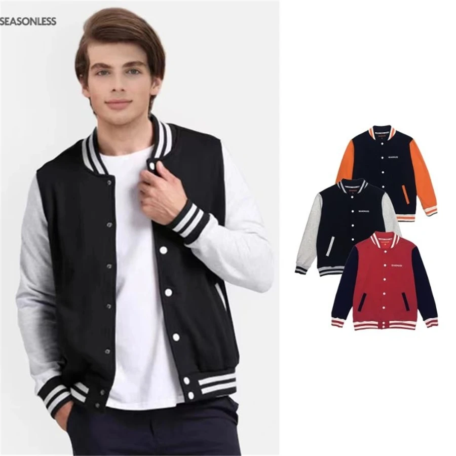 

SEASONLESS Essential Men 's Oversized Baseball College Jackets Unisex Pullover Sweatshirts Casual Sport Sweater Bomber Jacket
