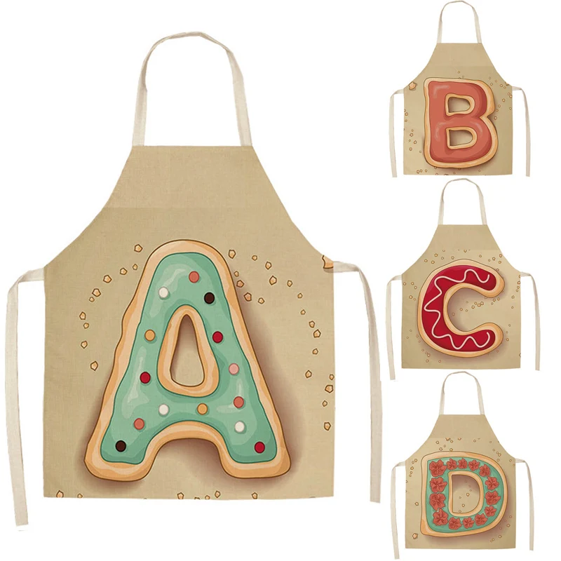 

1Pcs Letter Pattern Kitchen Apron Sleeveless Cotton Linen Kids Aprons For Cooking Baking bbq Home Cleaning Tools 66x47cm 47x38cm