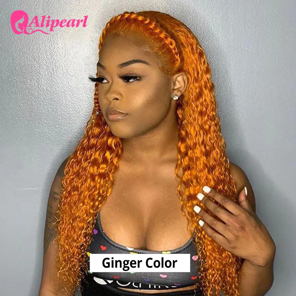 Ginger Color 30 цветные человеческие волосы парики глубокая волна фронта шнурка человеческие волосы парики предварительно сорванные бразильский имбирь цвет парики для женщин AliPearl волос - Цвет: Ginger Color