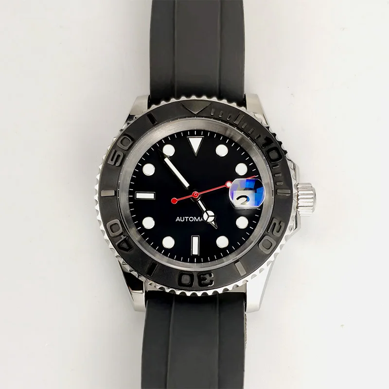 Автоматические механические мужские часы наручные yacht diver master Miyota 8215 40 мм сапфировое стекло силиконовый керамический ободок мужские часы - Цвет: Black