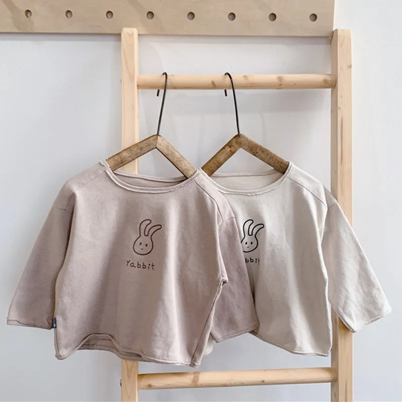 

New 2020 Autumn Children Korean Style Long Sleeve T-shirts Boys Girls Cotton Rabbit T Shirts Toddler Kids Cute Tops