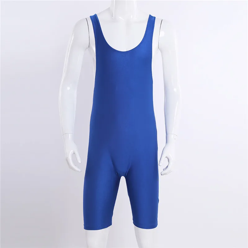 Men One-piece Sleeveless Solid Color Wrestling Singlet Boxer Briefs Tight Bodysuit Underwear Swimming Gymnastics Sports Leotard