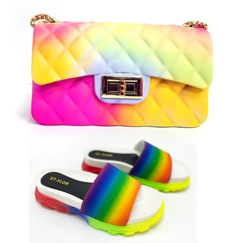 

Cute Summer Slippers Woman Jelly Slipers and Bag Set Candy Color Slides and Purse Purses Fashion Sexy Set Terlik Kapcie