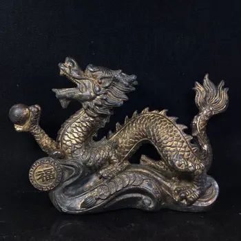

Home Decor 11" Tibet Buddhism Temple Old bronze Cinnabars Chinese Zodiac Dragon Statue Chinese dragon statue Zhaocai Town House