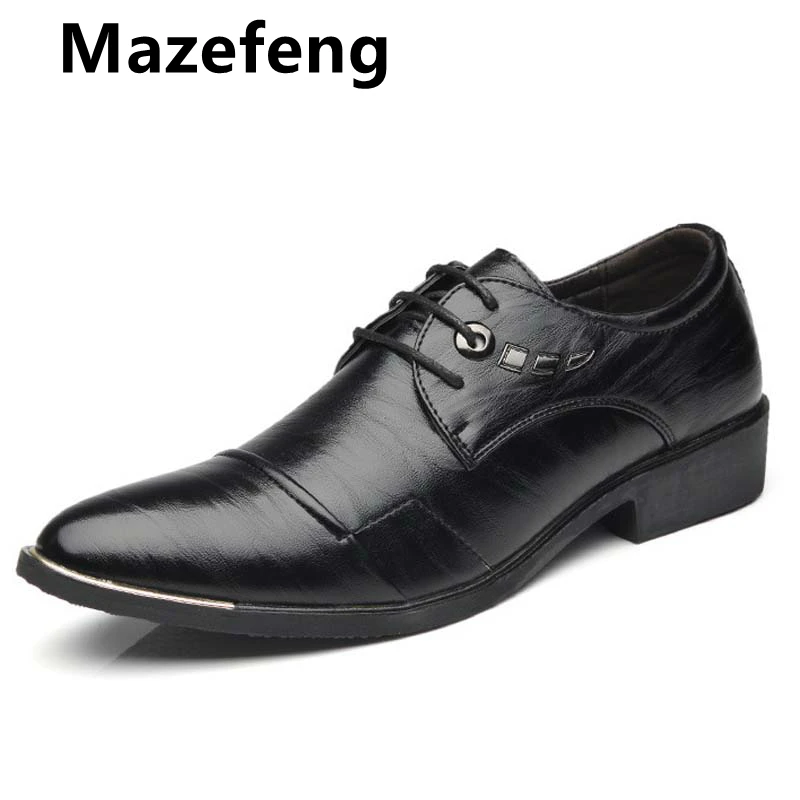 Новый 2019 Для мужчин платье Оксфорд обувь, деловая, официальная Мужские кожаные туфли на шнуровке; острый носок Мужская обувь в британском