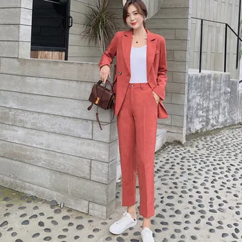 

Women's suit women's fashion slim double-breasted suit 2-piece suit blazers with pants women's casual professional wear