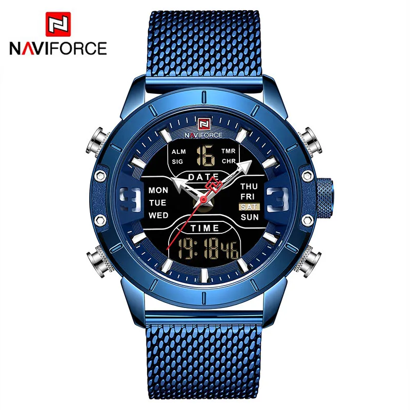 NAVIFORCE Новые Топ люксовый бренд нержавеющая сталь спортивные мужские часы армейские военные двойной дисплей водонепроницаемые часы relogio masculino - Цвет: BEBE