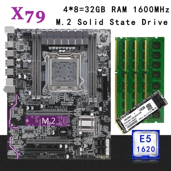 

X79 LGA 2011 motherboard set kit atx with Intel Xeon E5 1620 CPU 32G(4*8G) 1600mhz REG ECC RAM M.2 NVME 128Gb SSD hard disk