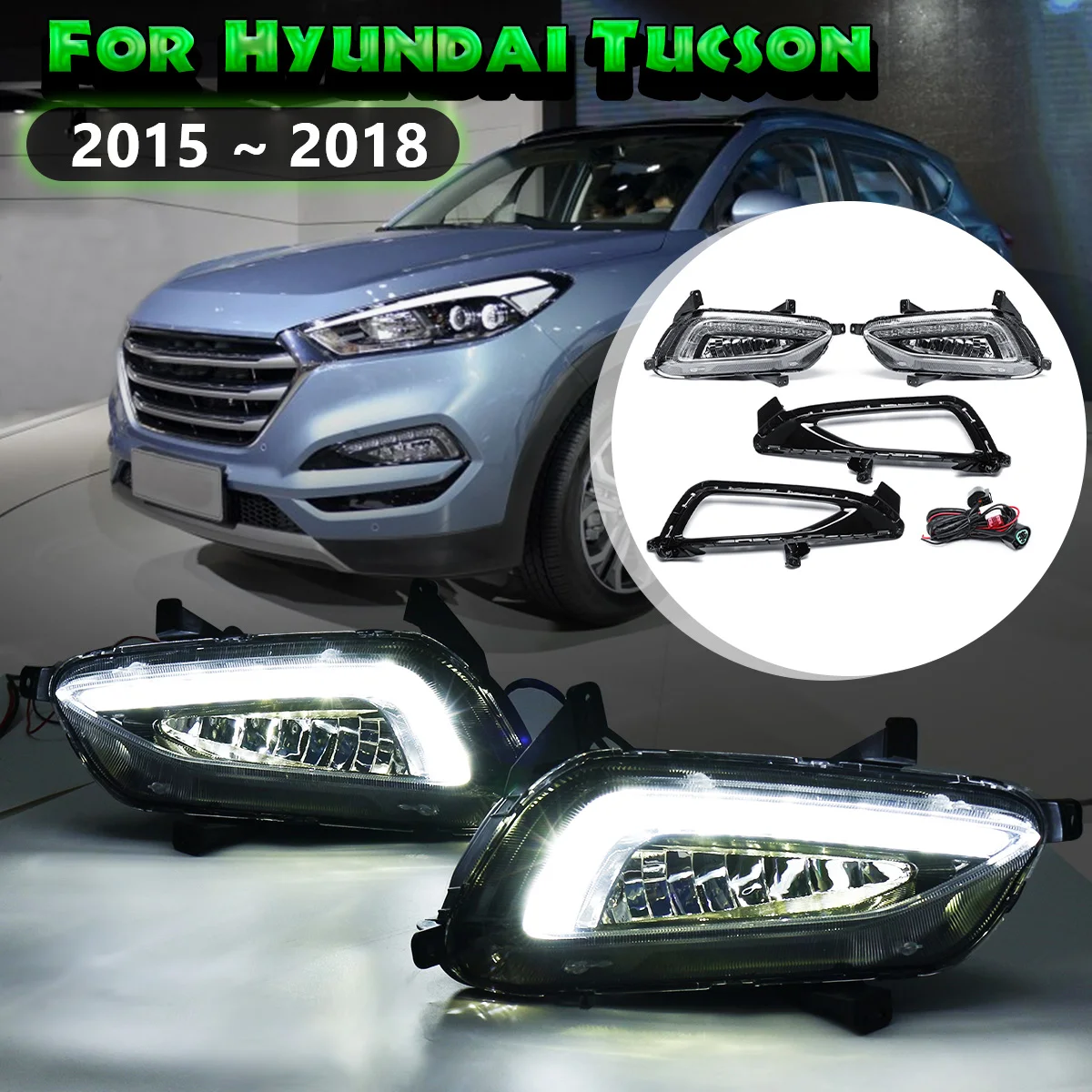 1 Pair White Led Drl For Hyundai Tucson 2015 2016 2017 2018 Daytime Running Lights Daylight 12V