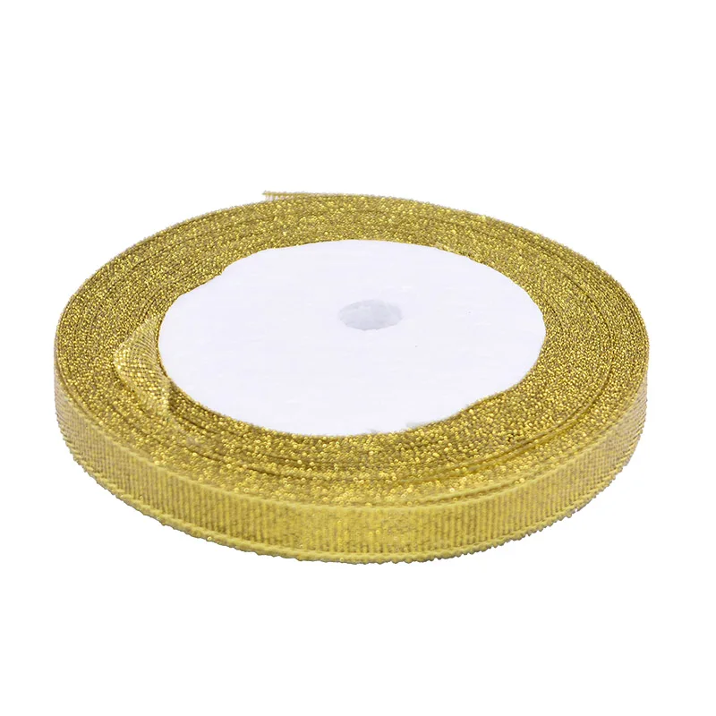 gold 10mm wide 25Y 10-25 мм Золотая Серебряная металлическая нить лента подарочный Блестящий кружевная тесьма для свадьбы День рождения украшение для Рождественского торта DIY бант - Цвет: gold 10mm wide
