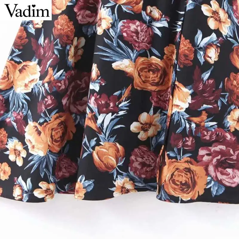 Vadim Женская мода цветочный узор миди юбка неправильный дизайн эластичная талия спереди сплит женские повседневные асимметричные юбки BA802