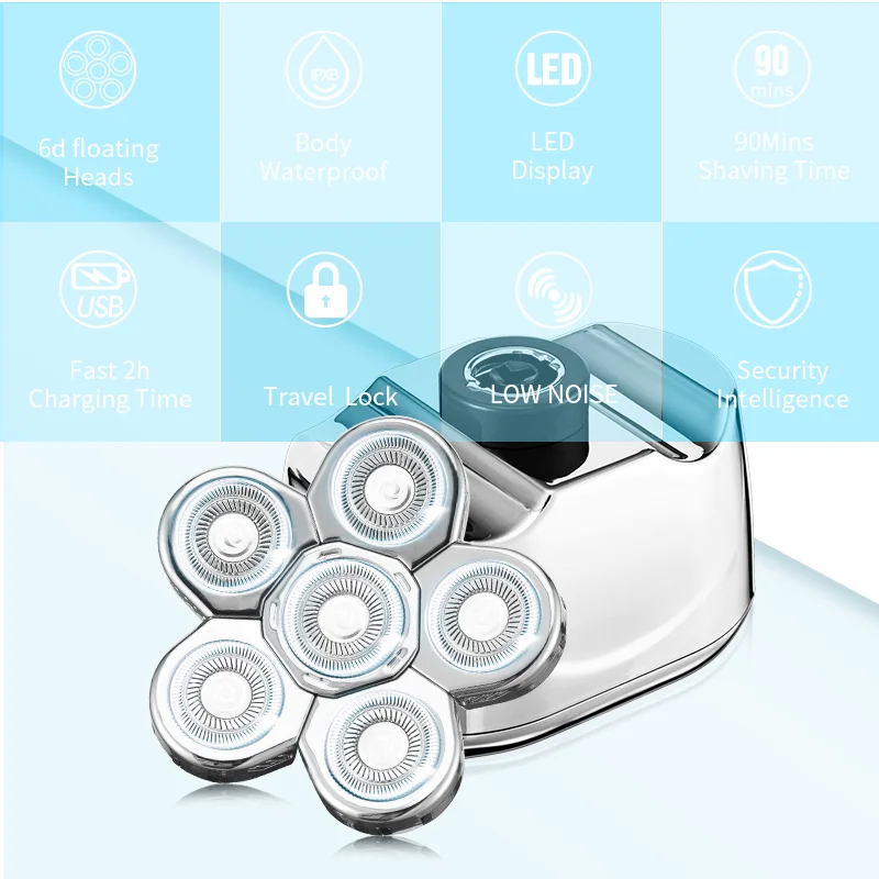 New Style 6 in 1 Rechargeable Electric Shaver 6 Floating Heads Blades Electric Shaver Grooming Kit Shaver For Men USB Charging - Image 3