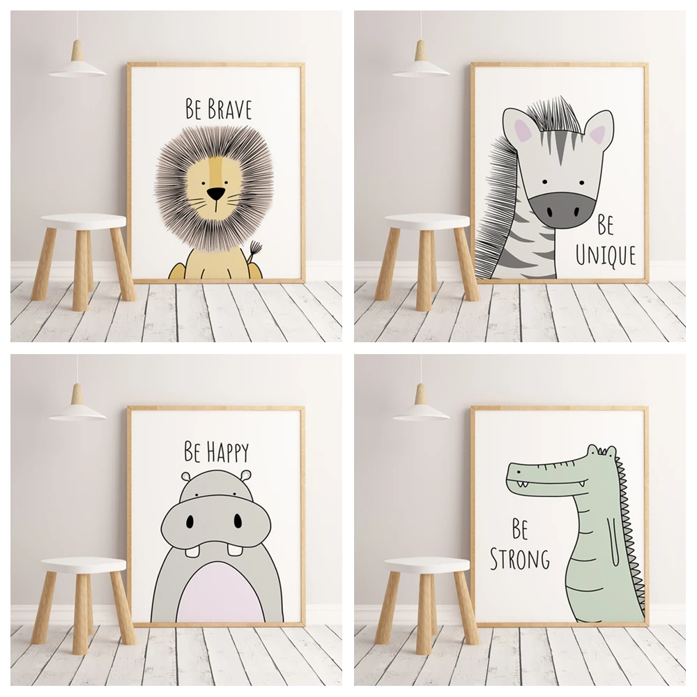 

HD Cartoon cute little animal pattern hight quality home Decor canvas painting living room Nursery Kids Room No Frame O40