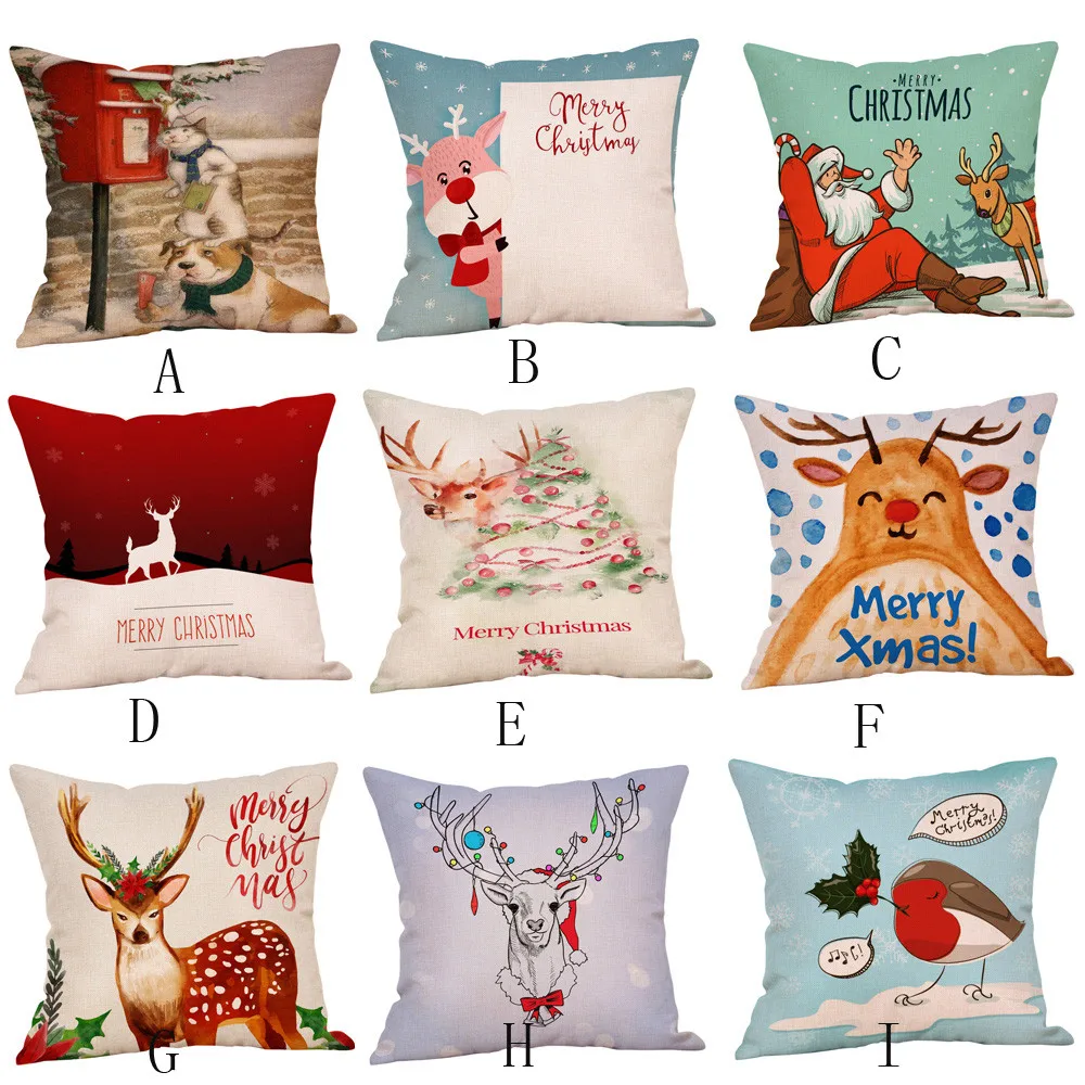 New Hot Sale Happy Christmas Pillow Cases Linen Sofa Cushion Cover Home Decor Pillow Case наволочка