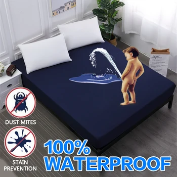 

100% Waterproof Mattress Pad Cover Navy Blue White Grey Fitted Sheet Home Bed Mattress Protector Bedbug Proof Machine Washable