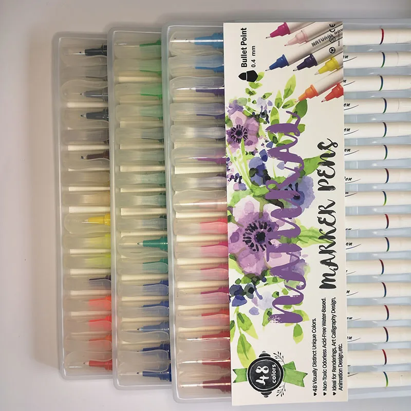 48 Colors Watercolor Brush Marker Pen Hook Line Fineliner Art Brush Pen for Painting Drawing Coloring School Stationary Supplies