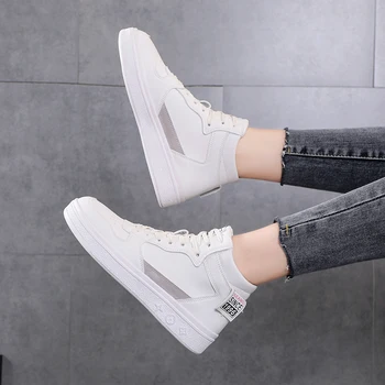 

Woman Breathable High Top White boots Shoes Women Casual Shoes Platform Hidden Increasing Sneakers Leather Shoes NW3081