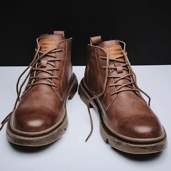 

New Men martins Boots Winter boots genuine leather handmade big size brown man casual lace-up boots Non-slip warm boots