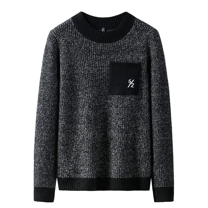 Riinr повседневный мужской свитер с круглым вырезом, однотонная облегающая трикотажная одежда, Осенние мужские свитера, пуловеры, пуловеры для мужчин, M-3XL - Цвет: black