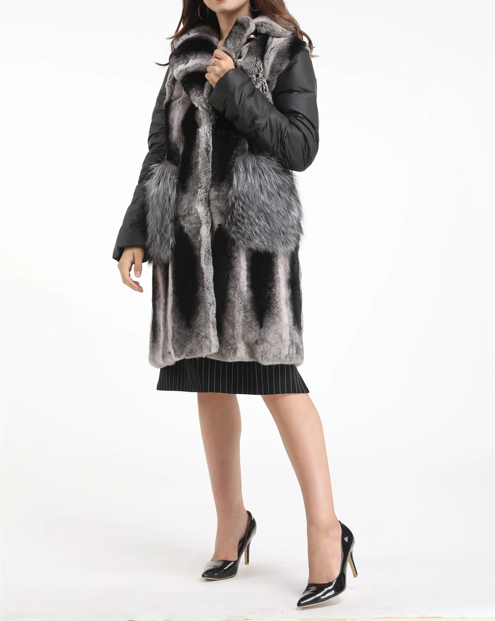 1907015 rex rabbit fur coat with detachable down sleeve vest chinchilla color with fur pocket  (24)