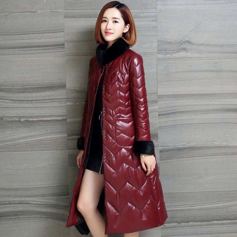 Winter Genuine Leather Jacket Women Long Sheepskin Coat Mink Fur Collar Korean Jackets Parka Chaqueta Mujer HK87022 YY1124 | Женская