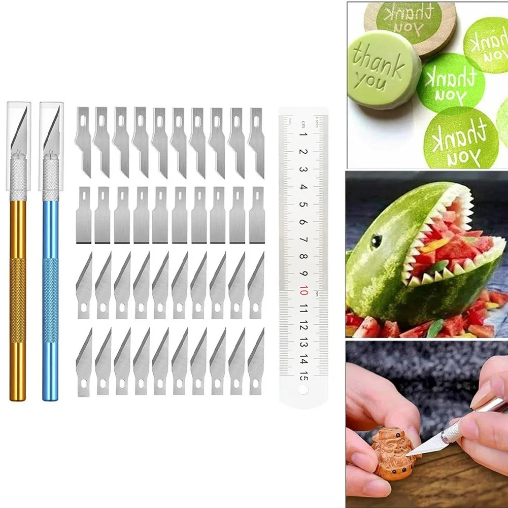 Blade Carver Aluminum Ruler Kit 40 Exactocutter Set Blades Refill Ruler Xacto For Craft Cutting And Crafting