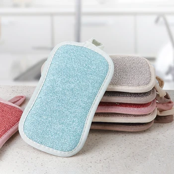 

For Washing Dishes Microfiber 1Pcs Multi Purpose Sponge Wipe Kitchen Supplies Cleaning Tool Pure Color Double Sided 16.5*9.5cm
