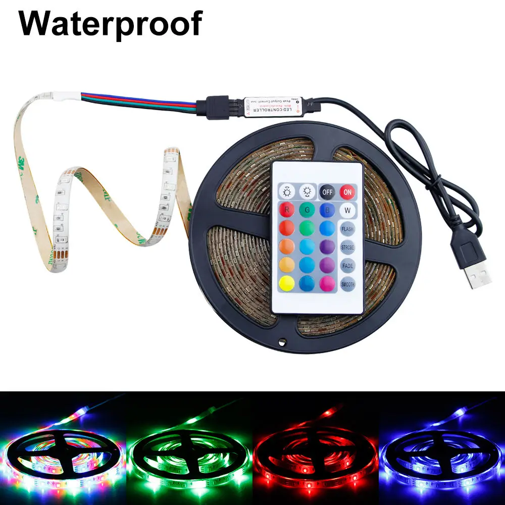 RGB LED Strip Light 2835 Waterproof rgb Tape 5V Ribbon diode led Strips Light Flexible Stripe Lamp US EU Plug Ambient Light TV - Испускаемый цвет: Waterproof