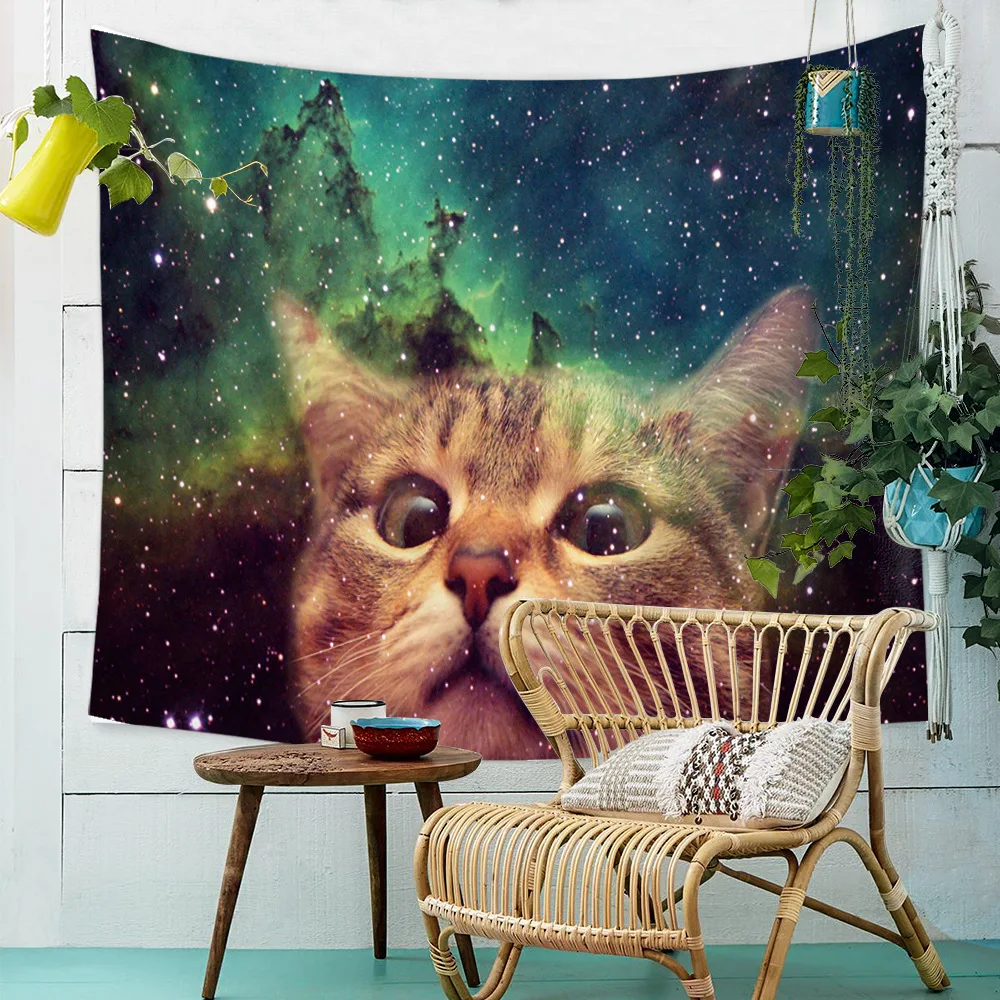 Курительная кошка психоделический гобелен настенная ткань животные Настенный Гобелен Мандала хиппи бохо домашний занавес в общежитии изголовье фон Декор