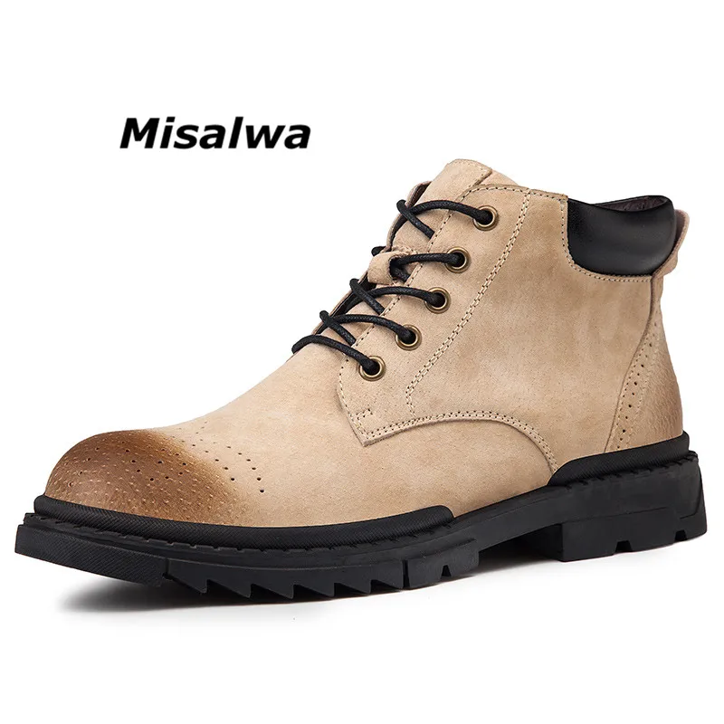 

Misalwa New Men Desert Tactical Military Boots Lace-up Keep Warm Army Combat Boots Sand Black Brown Popular Ankle Leather Shoes