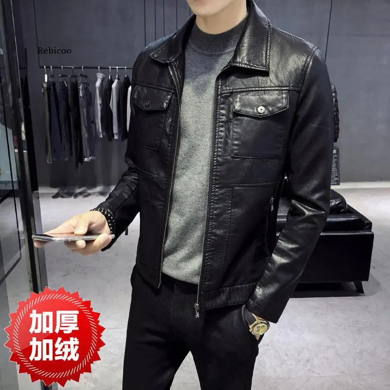 

Куртка мужская из искусственной кожи, с несколькими карманами, Осень-зима