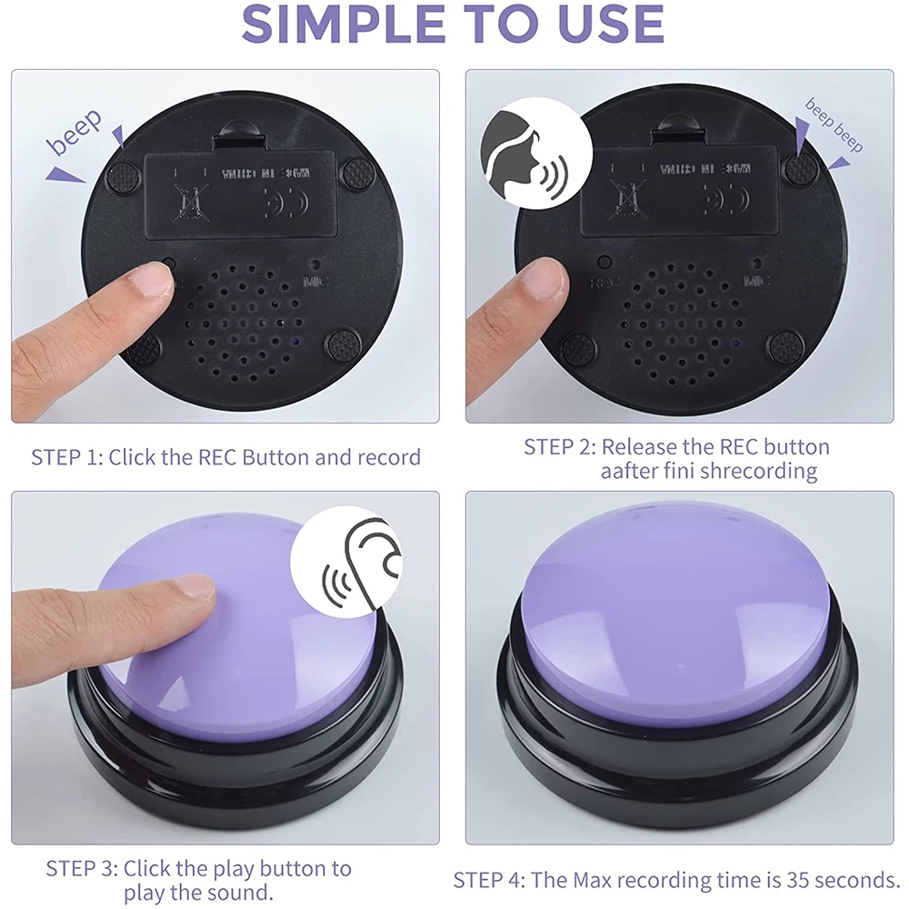 Recordable Buttons for Dog, Dog Buttons Recordable Button, Easy Button Record & Playback Any 30s Message Answer Buzzer