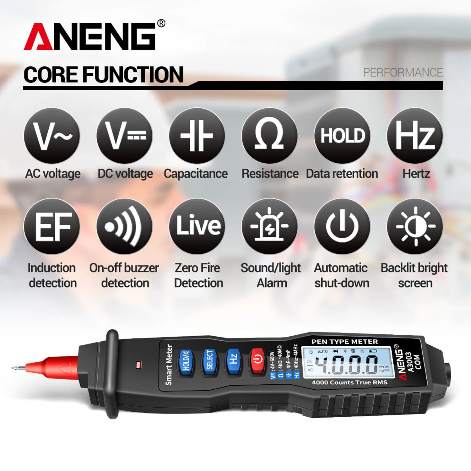 ANENG Digital Pen Multimeter 4000 Counts NCV AC/DC Voltmeter Ohmmeter Resistance Capacitance Test Handheld LCD Backlight Tester electric pen tester electric tester pen voltage tester voltage ammeter tester digital multimeter tester multifunction tester