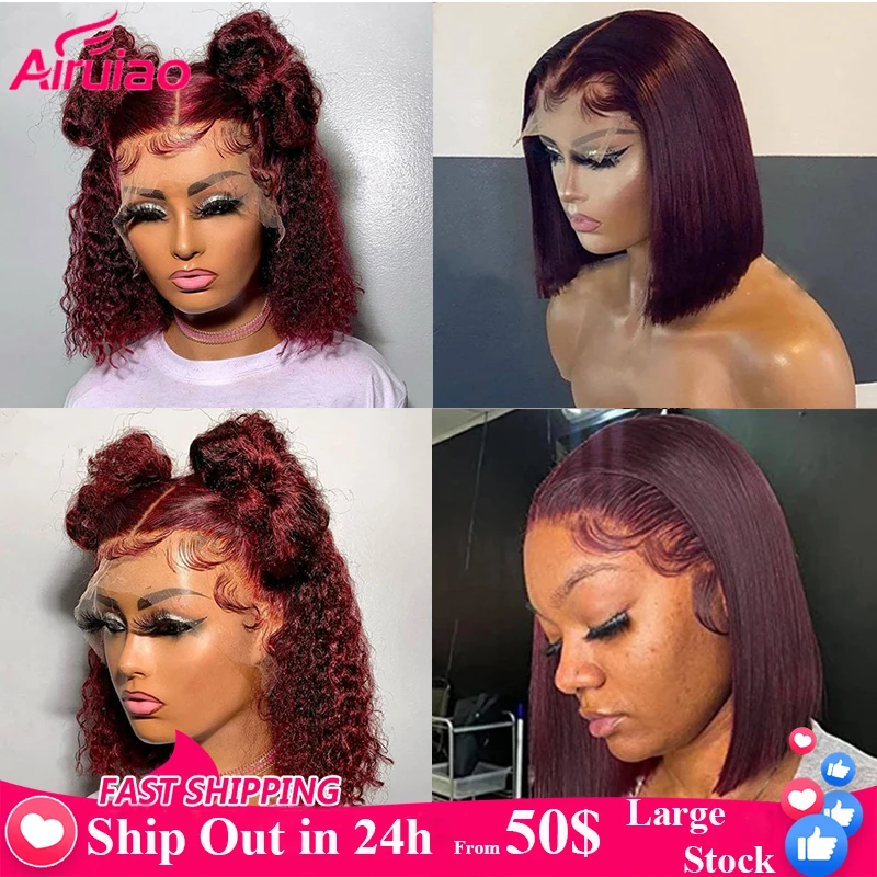 Deep Wave Burgundy Pixie Cut 13x4 Lace Frontal Human Hair Wigs Curly Bob  99j Red Lace Front Wig Colored Short Straight Brazilian - Lace Wigs -  AliExpress
