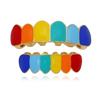 

Fashion-7 Colors Hip Hop Teeth Top & Bottom Tooth Grill Set Copper Vampire-braces Halloween decorative braces