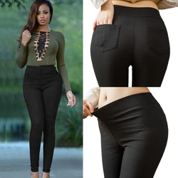 Plus size calças de lápis de algodão 2019 novas calças de bolso magro jeggings denim magro