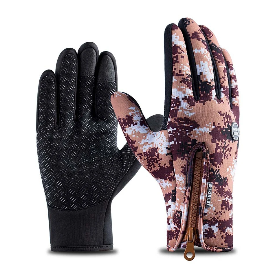 Camo Brown Стоящие Зимние перчатки для велоспорта, теплые перчатки с сенсорным экраном, водонепроницаемые, для улицы, велосипедный и Лыжный спорт, для езды на мотоцикле - Цвет: Camo Brown