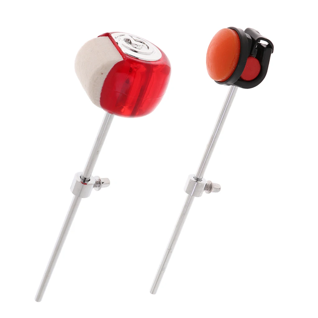Pack of 2 Bass Drum Pedal Beater Cotton/Silcone Hammer Head, Orange Red