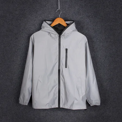 Autumn Night Shiny Zipper Coats Full Reflective Jacket Men / Women Windbreaker Hooded Coat Hip-hop Streetwear Jackets 1186 - Color: Full Reflective