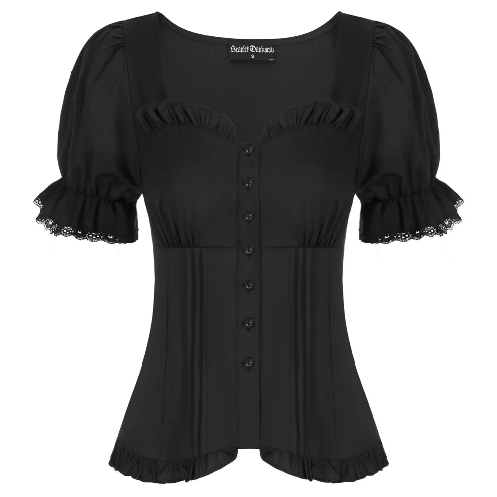 Women Renaissance Shirt Puffed Short Sleeve Sweetheart Neck Tops ...