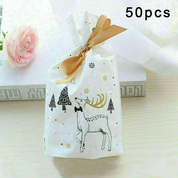 

Sugar Gift Bags 50pcs Drawstring Wrap Reusable Present Xmas Cellophane
