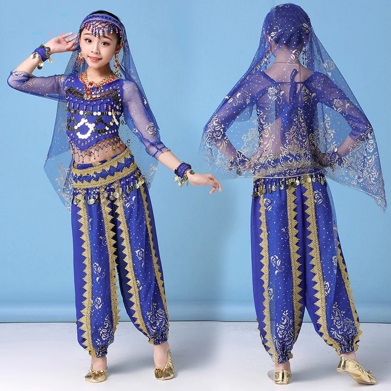 Для девочек Профессиональный Bellydance костюм костюмы для восточных танцев Детская одежда в индийском стиле, наряды для танца живота экзотических танцев DN3548