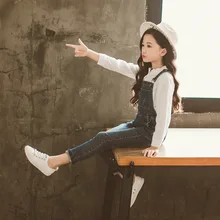 Г. Модные весенне-осенние новые стильные детские брюки на подтяжках в Корейском стиле джинсы для девочек